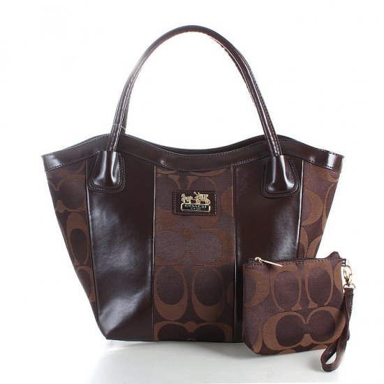 Coach Legacy Striped Monogram Medium Coffee Totes FDL - Click Image to Close